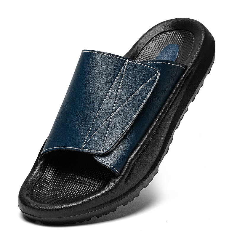Men Shoes Velcro - Easy-top Leder-Slipper für Herren, verstellbare offene