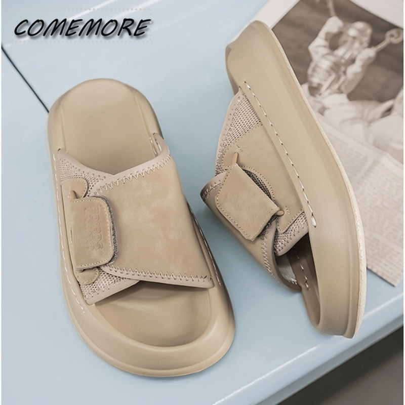 Men Shoes Velcro - Comemore Herren Dicksohlige Indoor-Outdoor-Hausschuhe, Sommer Damen