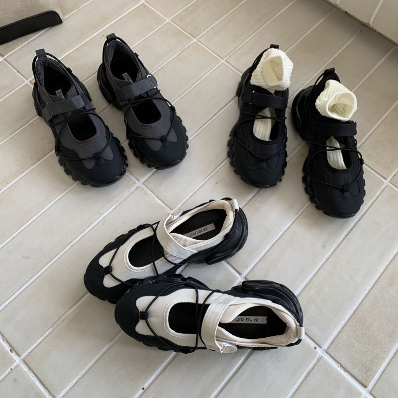 Men Shoes Velcro - Sportliche klobige Plateau-Mary-Jane-Schuhe für Damen, zweifarbige,