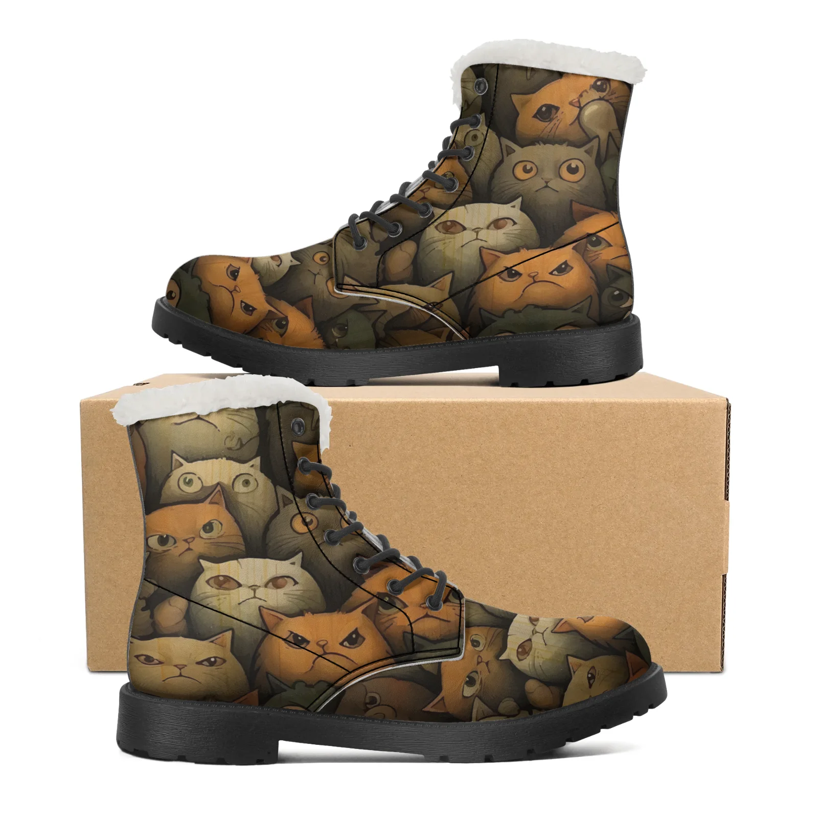Men Shoes Eu To Us - Niedliche Katzen-Print Plüsch-Schneestiefel für Herren und