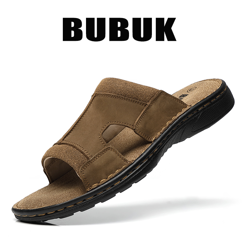 Men Shoes Velcro - Bubuk Herren Outdoor Slip-On Lederpantoffeln, Hergestellt