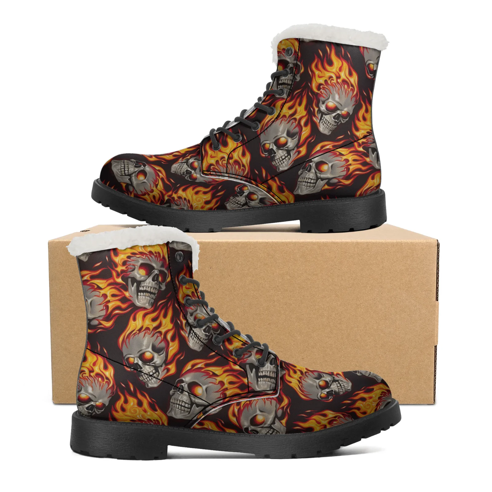 Men Shoes Eu To Us - Schneestiefel mit Feuerschädel-Muster für Männer und